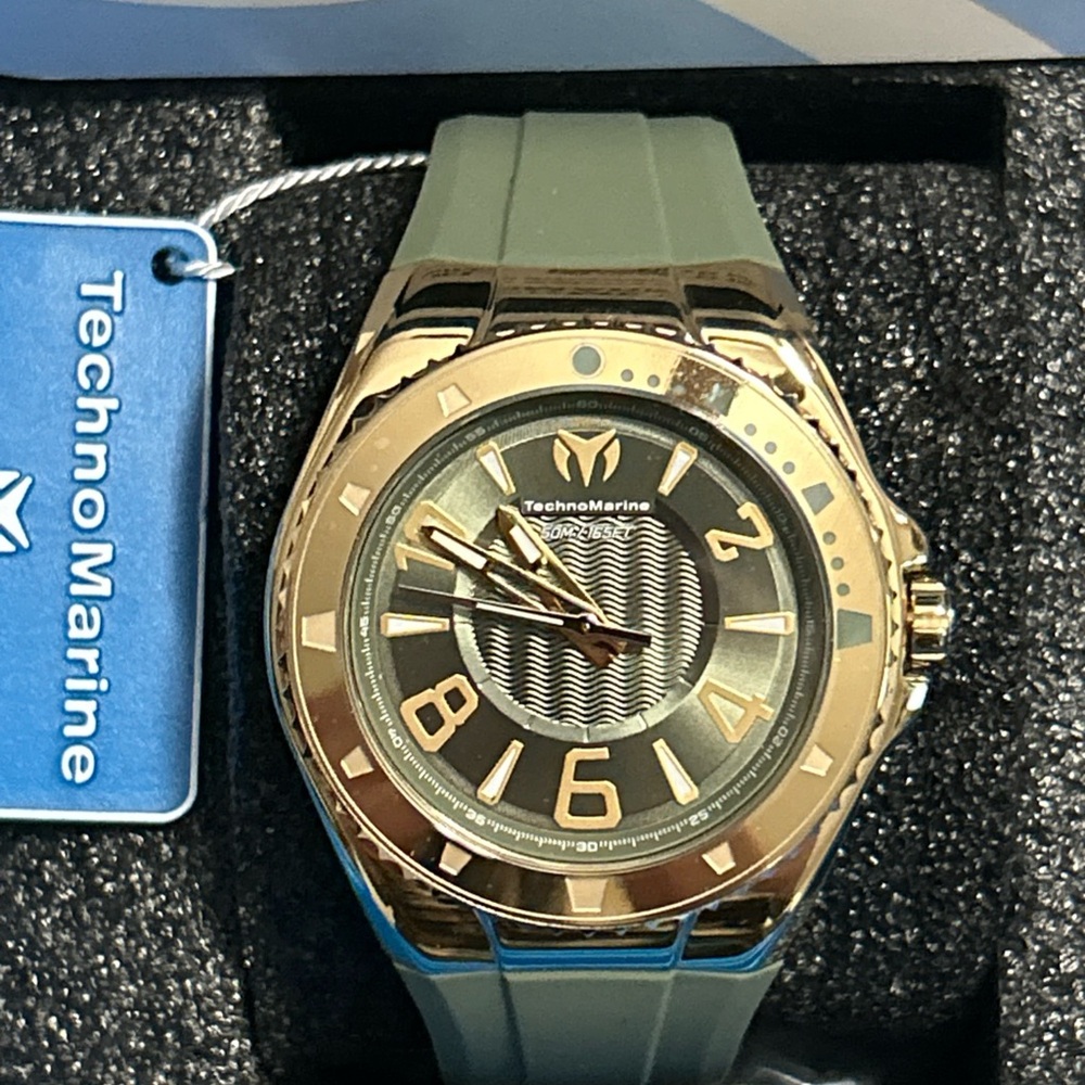 TechnoMarine Lusso Mare Men’s Watch 44mm Olive Green Quartz  NIB TM-225032
